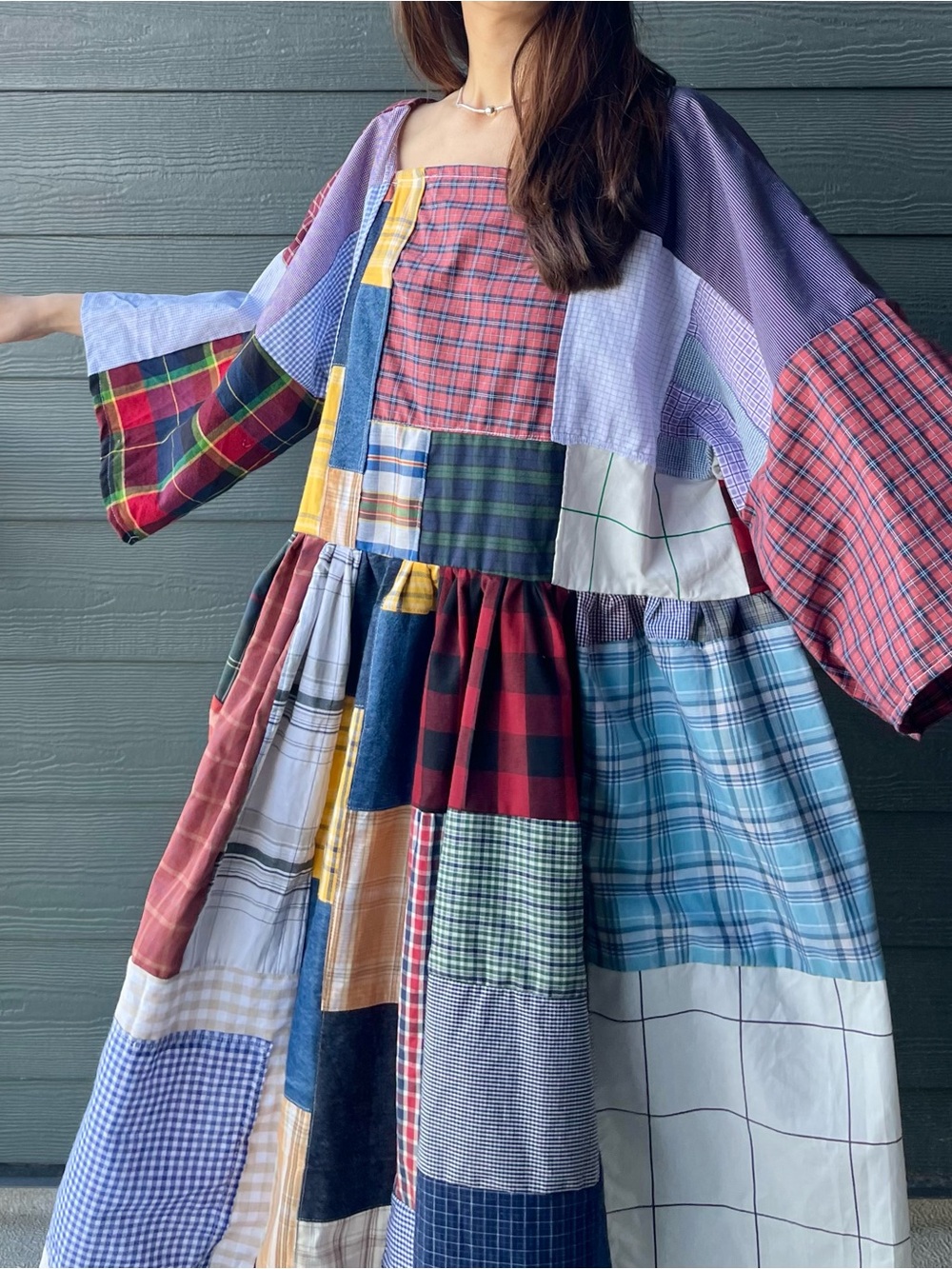 Handmade Quilted Patchwork Plaid Dress SKU 06155 With Matching Scrunchies - Picture 12 of 16